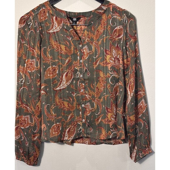 FRYE  Women’s Floral Blouse Sheer With Camisole Boho Metallic Threads size Small - Picture 1 of 15